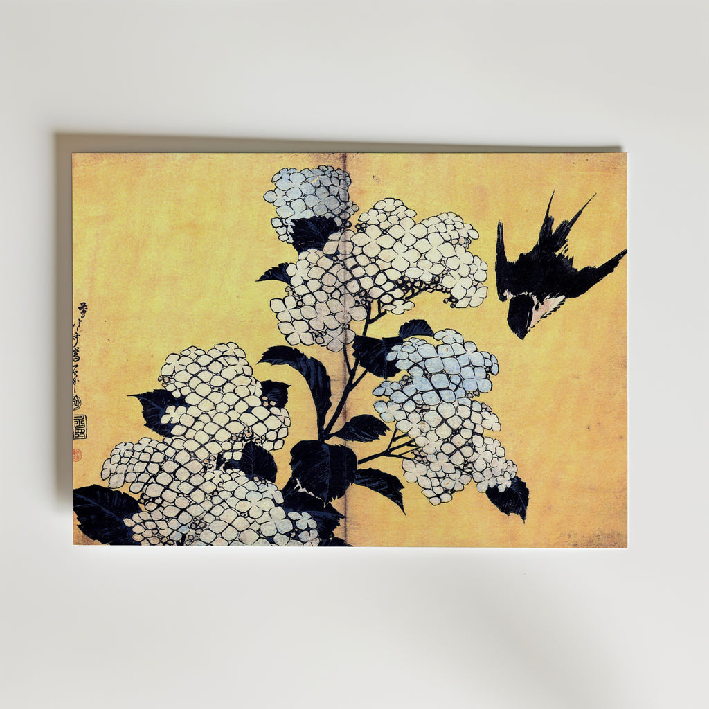 Katsushika Hokusai Hydrangea and Swallow 1834 Poster – utan passepartout