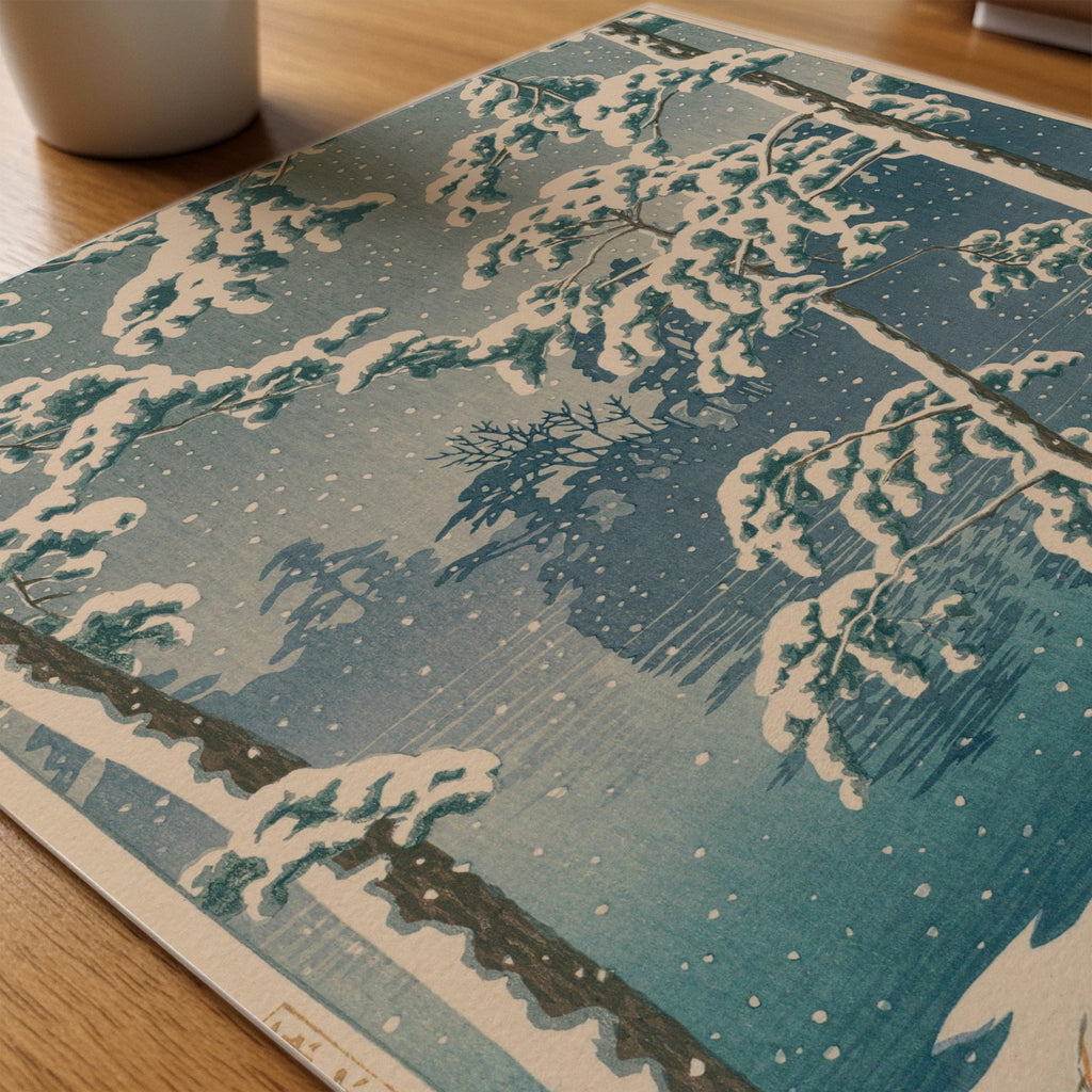 Hasui Kawase Senzoku Pond 1928 Poster – närbild på papper