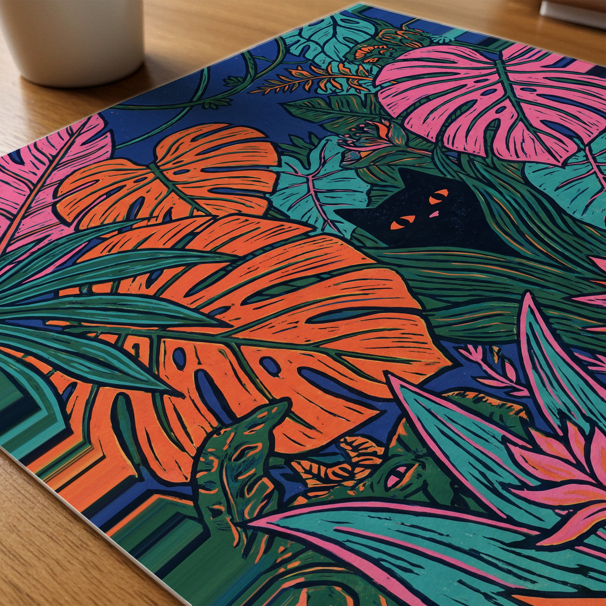 Hidden Cat Jungle Poster – närbild på papper
