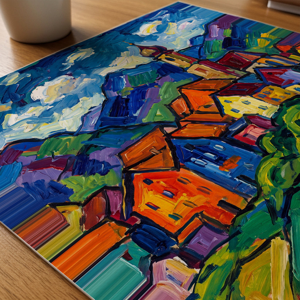 Wassily Kandinsky Village in Murnau Poster – närbild på papper