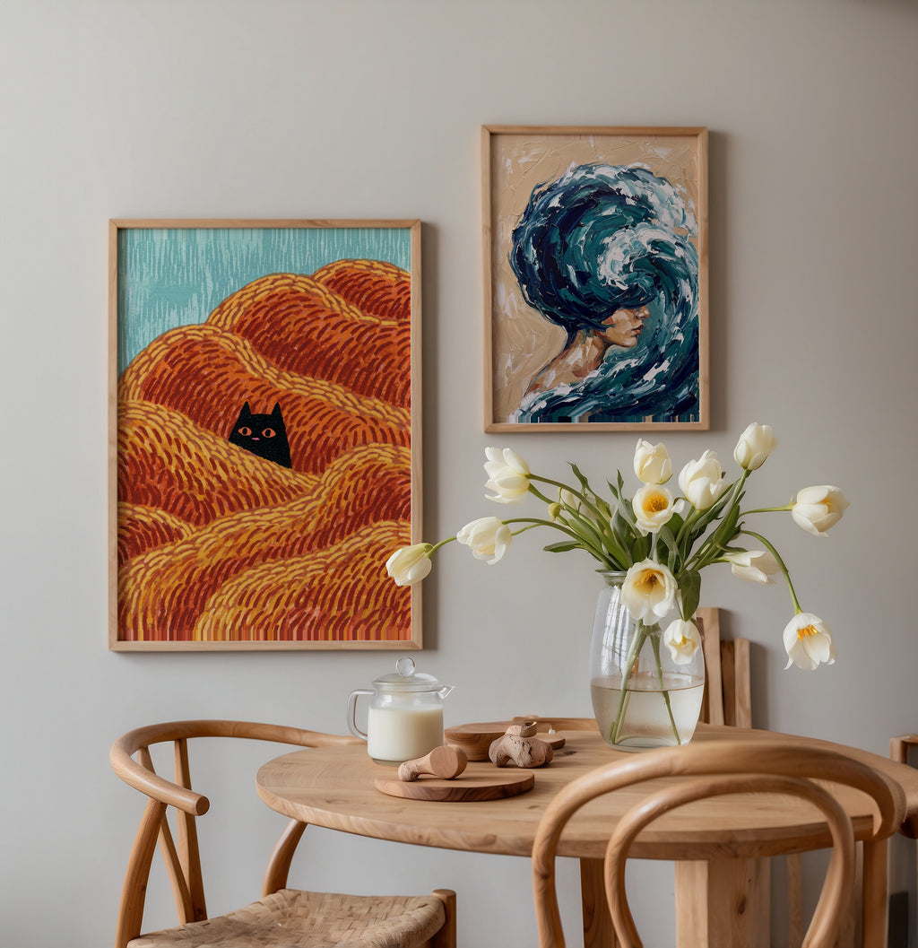 Hidden Cat Dunes Poster – två posters i rum 3