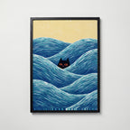 Hidden Cat Waves Poster – svart ram