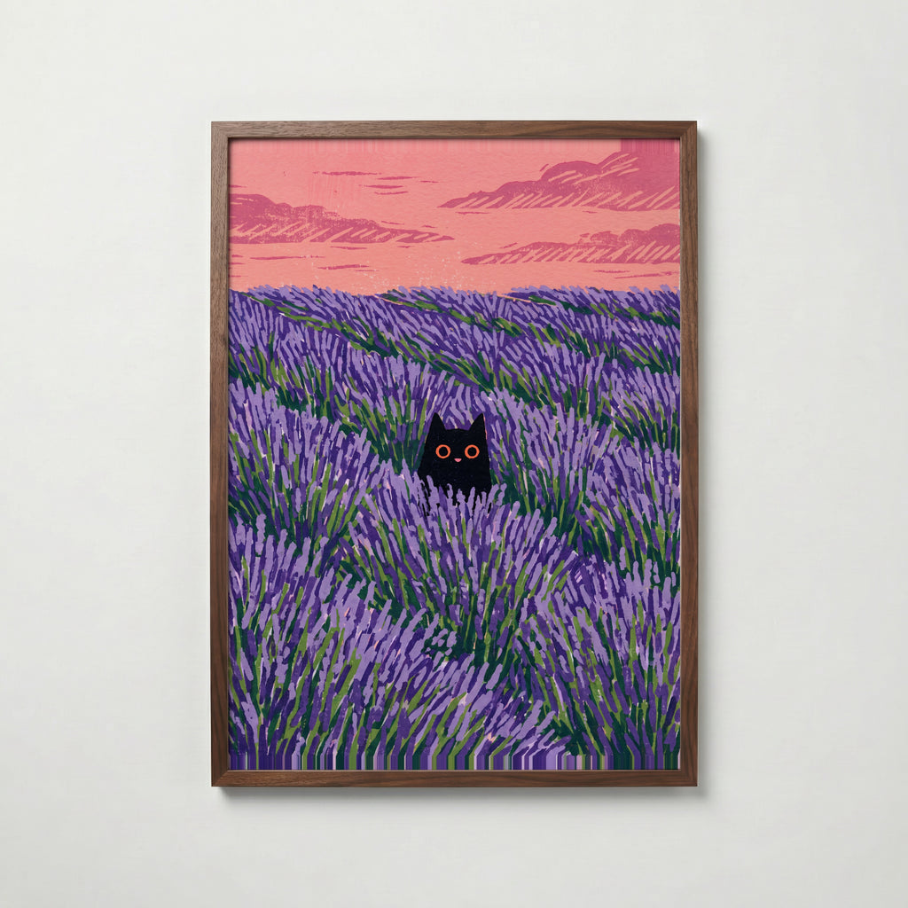 Hidden Cat Lavender Poster – valnötsram