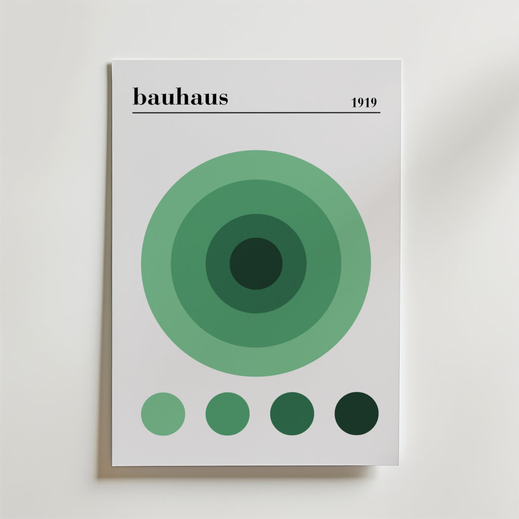 Bauhaus Green Circles – stilfullt konsttryck från Bozetto, tryckt på matt finpapper