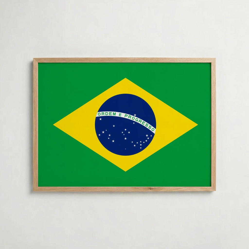 Brazil National Flag Poster i ekram – inramad konsttryck för stilren inredning hos Bozetto