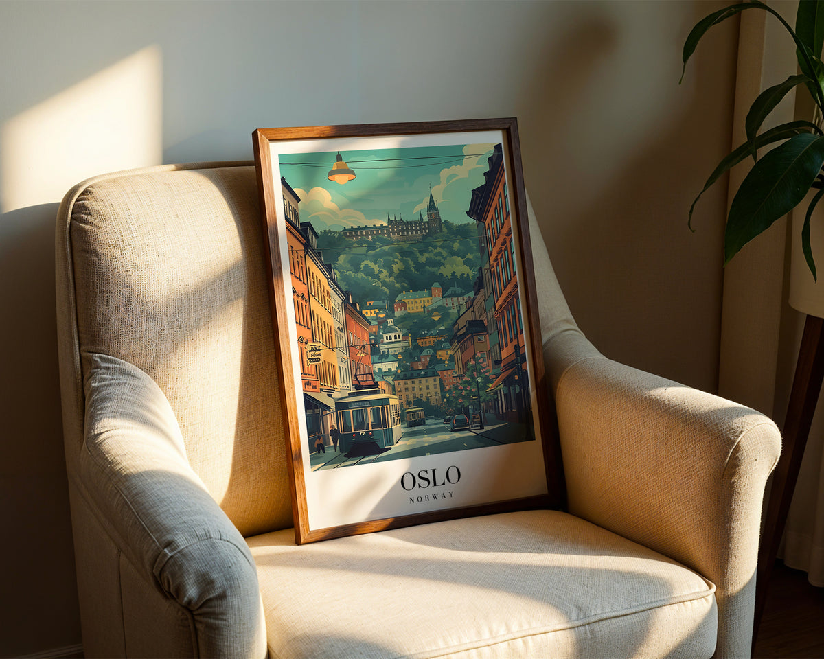 The Oslo poster visualiserad på vägg – se rätt storlek med mockup från Bozetto i hög tryckkvalitet