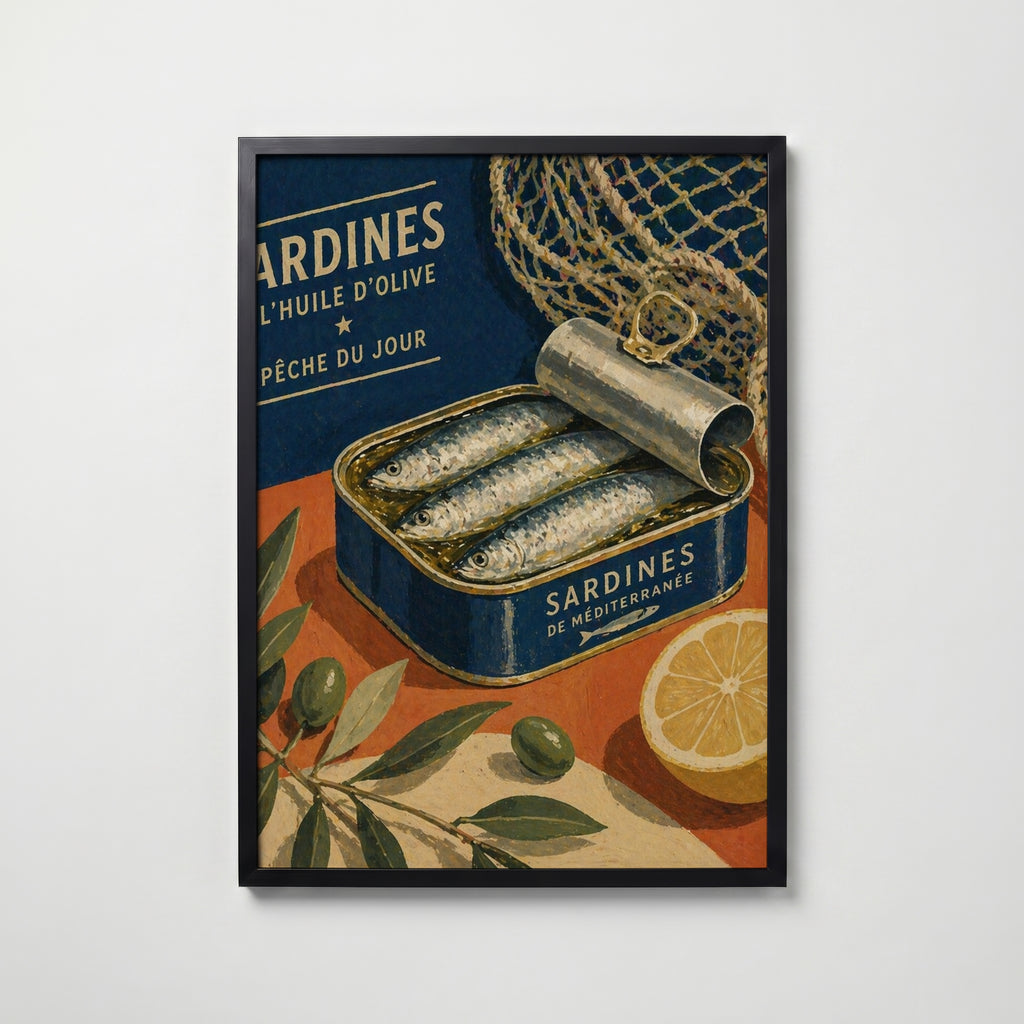 Sardines du Jour i svart ram på vägg – köp enkelt hos Bozetto affisch i hög kvalitet