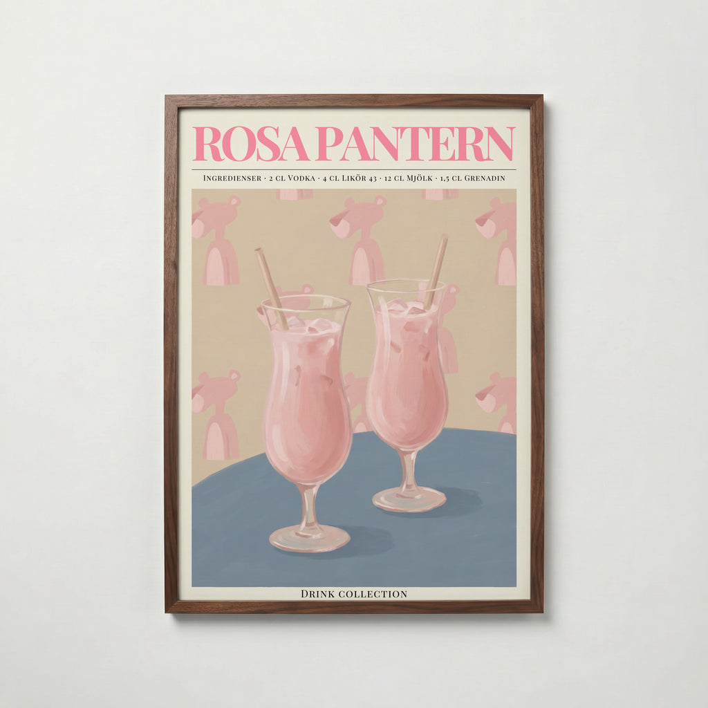 Rosa Pantern affisch i valnötsram – mörkbrun inramning med exklusiv känsla, Bozetto