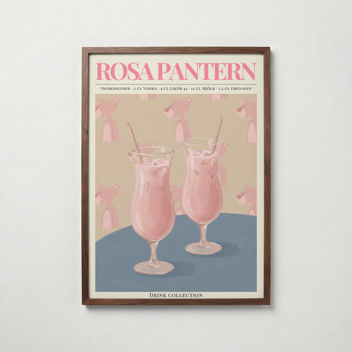 Rosa Pantern affisch i valnötsram – mörkbrun inramning med exklusiv känsla, Bozetto