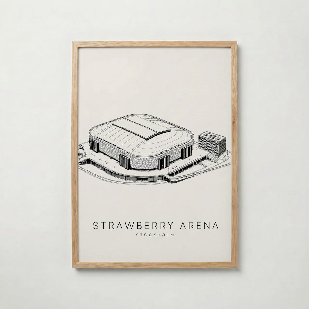 Strawberry Arena i ekram med ljust trä – köp enkelt hos Bozetto affisch i hög kvalitet