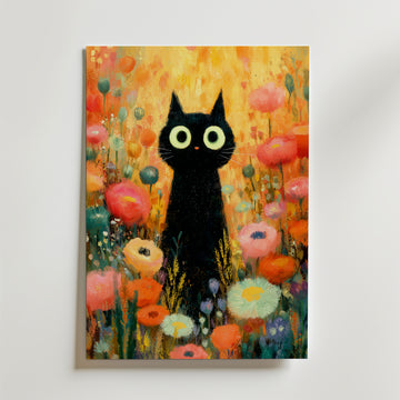 Midnight Bloom Cat – stilfullt konsttryck från Bozetto, tryckt på matt finpapper