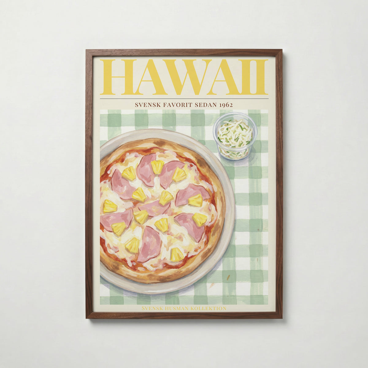 Hawaii affisch i valnötsram – mörkbrun inramning med exklusiv känsla, Bozetto i hög tryckkvalitet