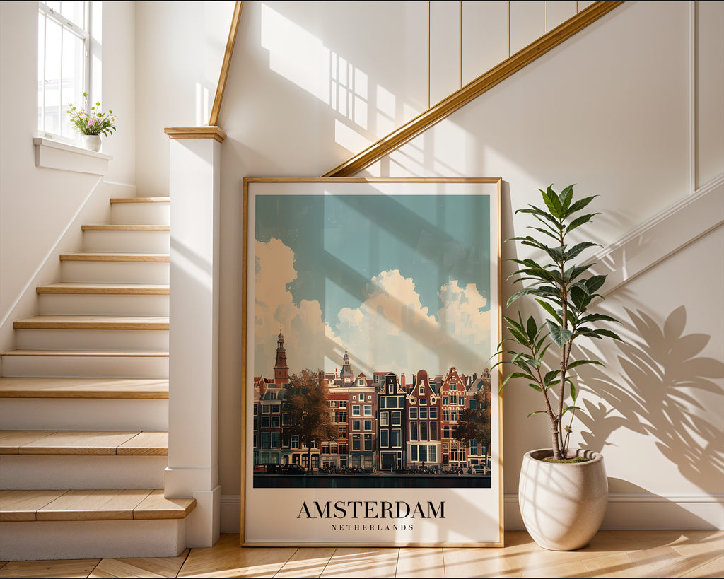 The Amsterdam poster visualiserad på vägg – se rätt storlek med mockup från Bozetto