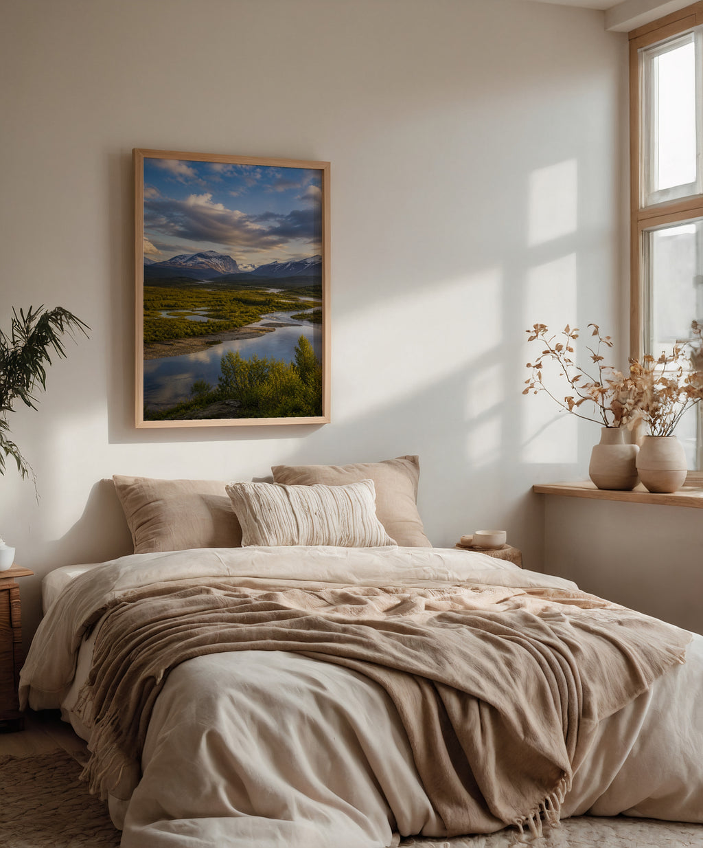 Abisko Nationalpark affisch i ljust minimalistiskt vardagsrum – köp enkelt hos Bozetto