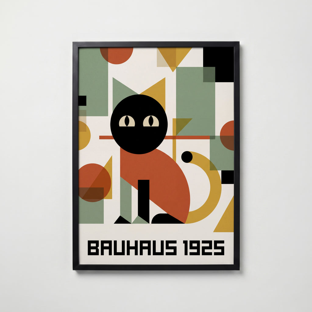 Bauhaus Cat Poster – svart ram