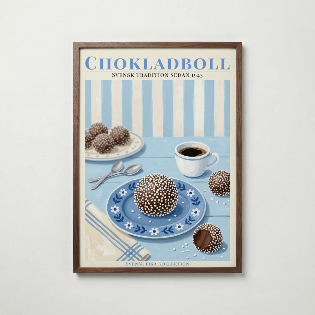 Chokladboll konsttryck på vit bakgrund – elegant Bozetto affisch för hemmet i hög tryckkvalitet