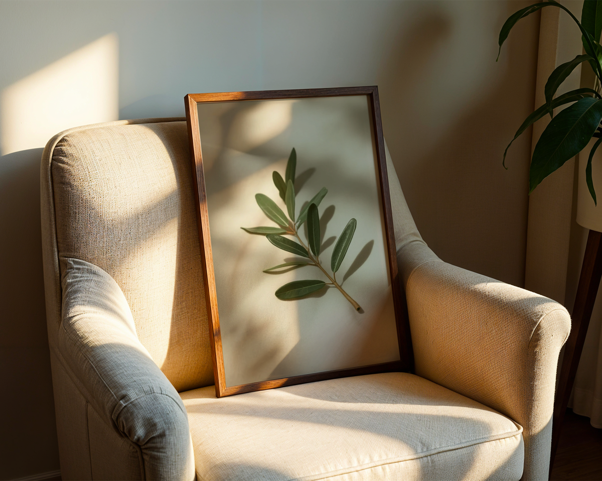Mockup av Olive branch decor stem affisch på vägg – köp enkelt hos Bozetto i hög kvalitet