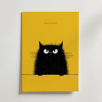 Good Morning Poster – lurvig svart katt på gul bakgrund på canvas, tryckt i Sverige