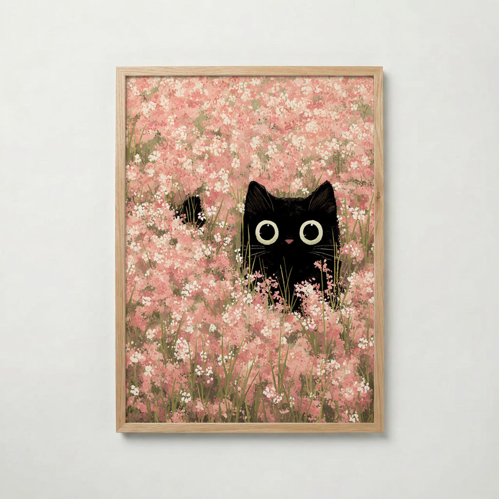 Hidden Blossom Cat poster visad rakt fram – Bozetto affisch i hög tryckkvalitet i hög tryckkvalitet