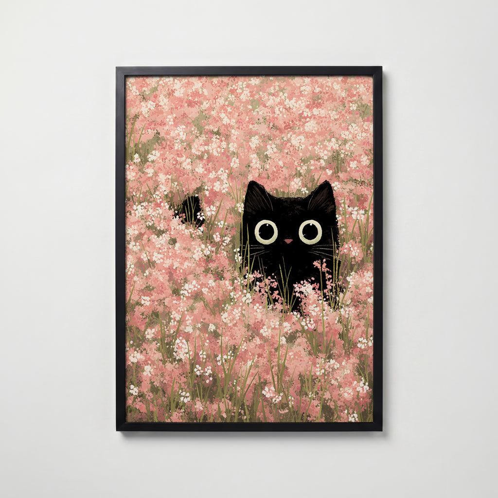 Hidden Blossom Cat – affisch med snyggt motiv, köp enkelt hos Bozetto i flera storlekar