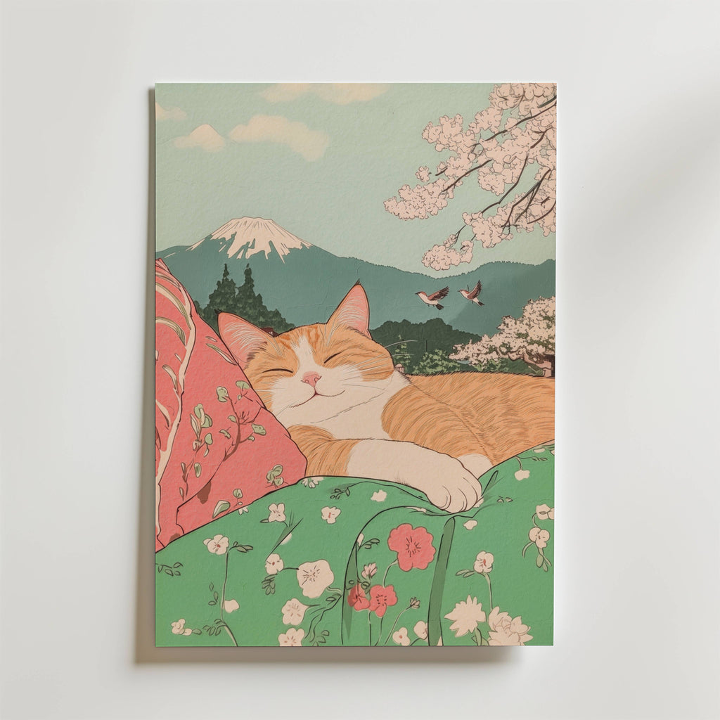 Mockup av Spring Nap Under Fuji affisch på vägg – köp enkelt hos Bozetto i hög kvalitet