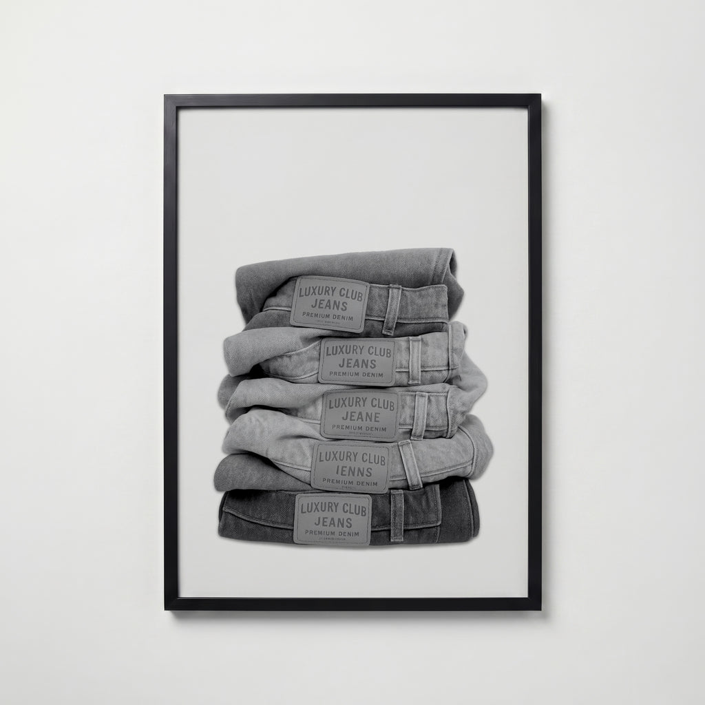 Folded Denim Stack Poster – svart ram