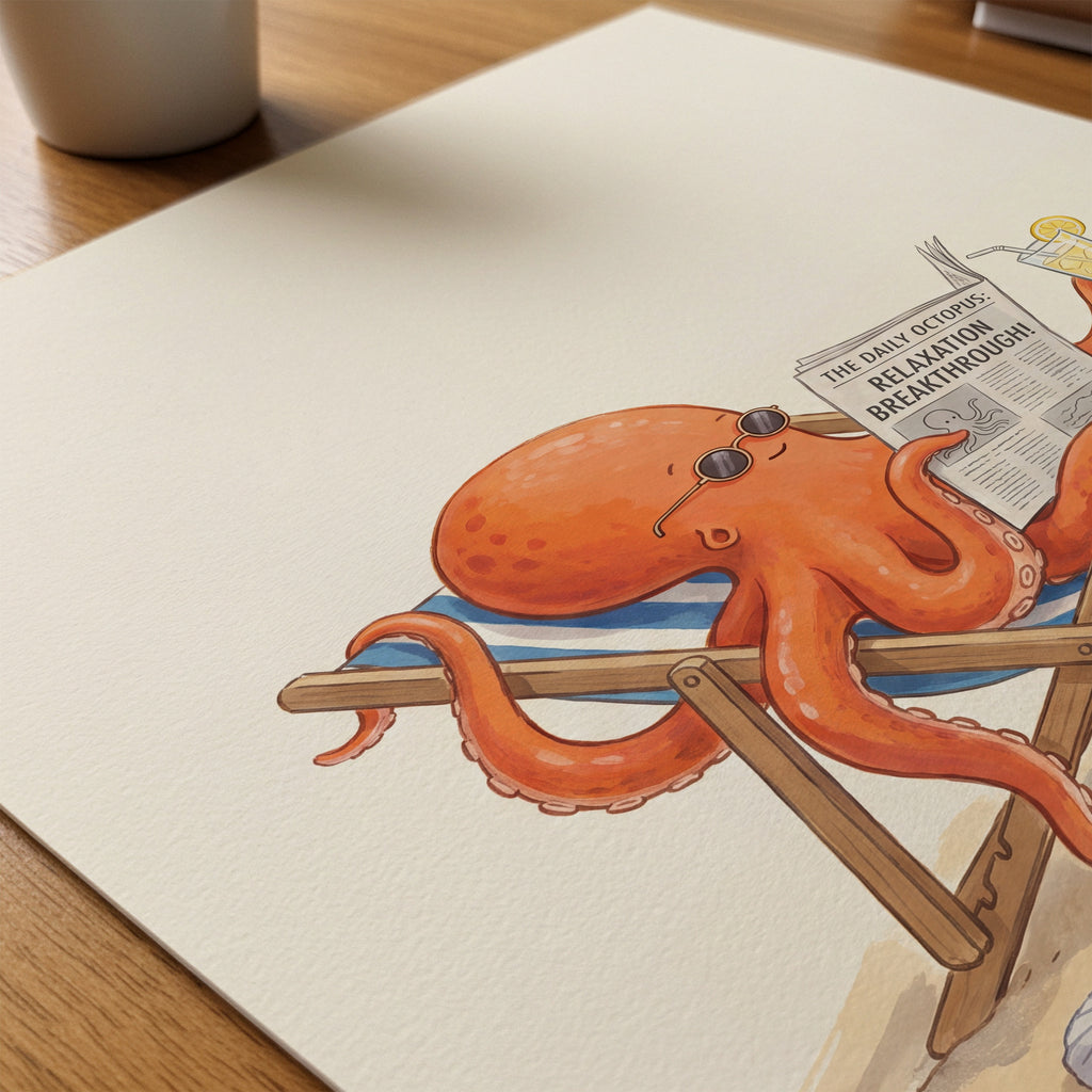 Octopus on Holiday Poster – närbild på papper