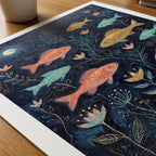 Paul Klee Fish in the Night Garden Poster – närbild på papper