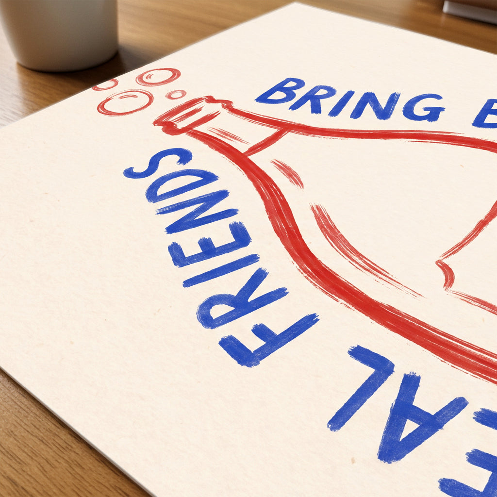 Real Friends Bring Bubbles Poster – närbild på papper