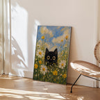 Summer Cat Poster – svart katt bland sommarblommor i modern hemmiljö, poster från Bozetto