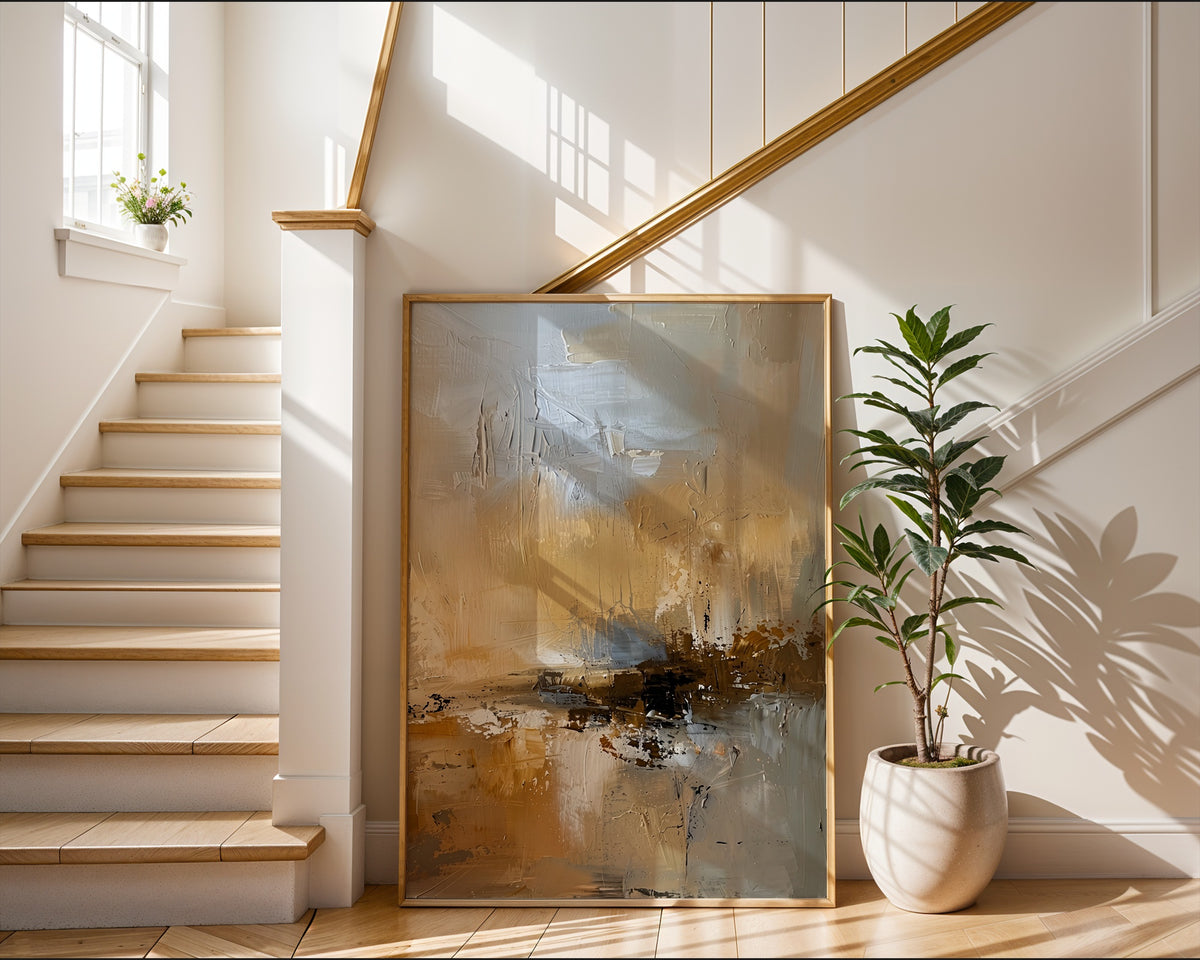 Amber Drift Poster – abstrakt motiv ovanför möbel, tryckt i Sverige
