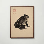 Ink Frog Poster i valnötsram, lugn groda i sumi-e från Bozetto