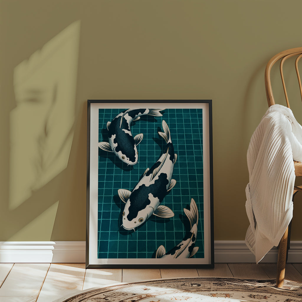 Koi Pool Poster i stilren inredning, premiumtryck från Bozetto