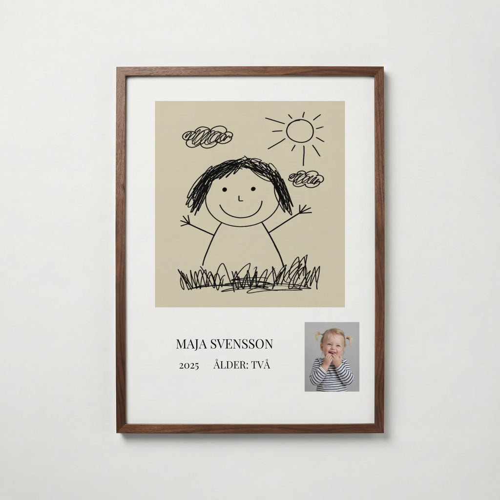 Personlig poster barnets teckning i valnötsram