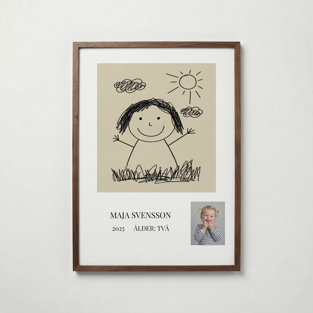 Personlig poster barnets teckning i valnötsram