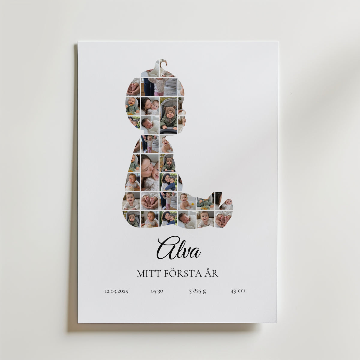 Personlig bebissiluett mitt första år poster