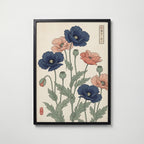 Indigo Poppies Poster – svart ram