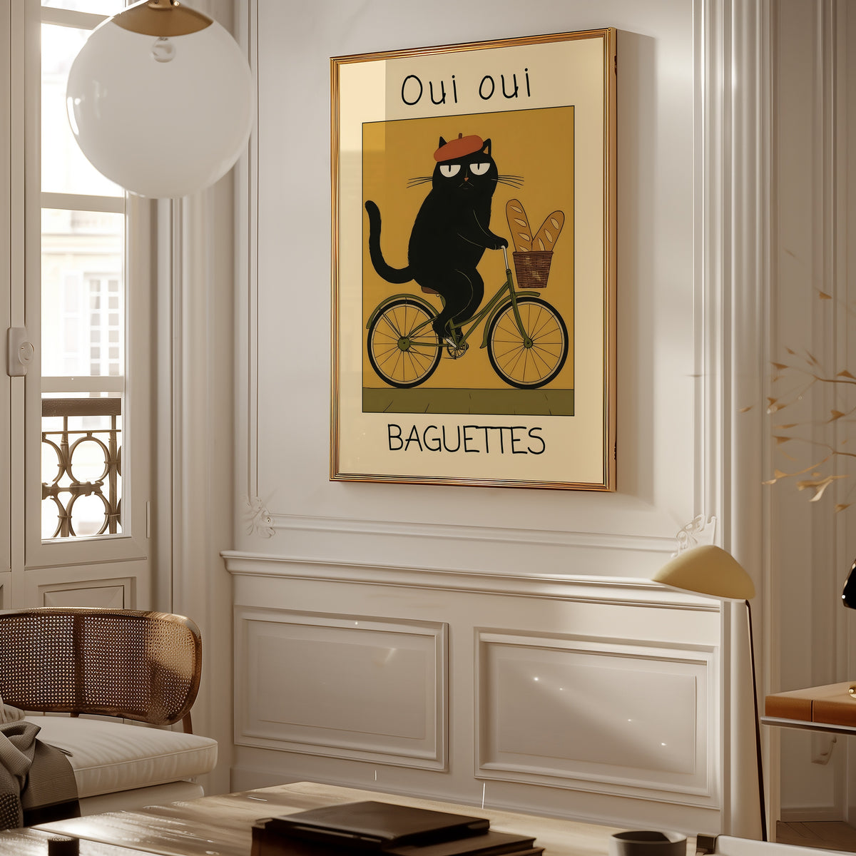 French Baguette Cat poster i inramad miljö – Bozetto konsttryck i hög kvalitet