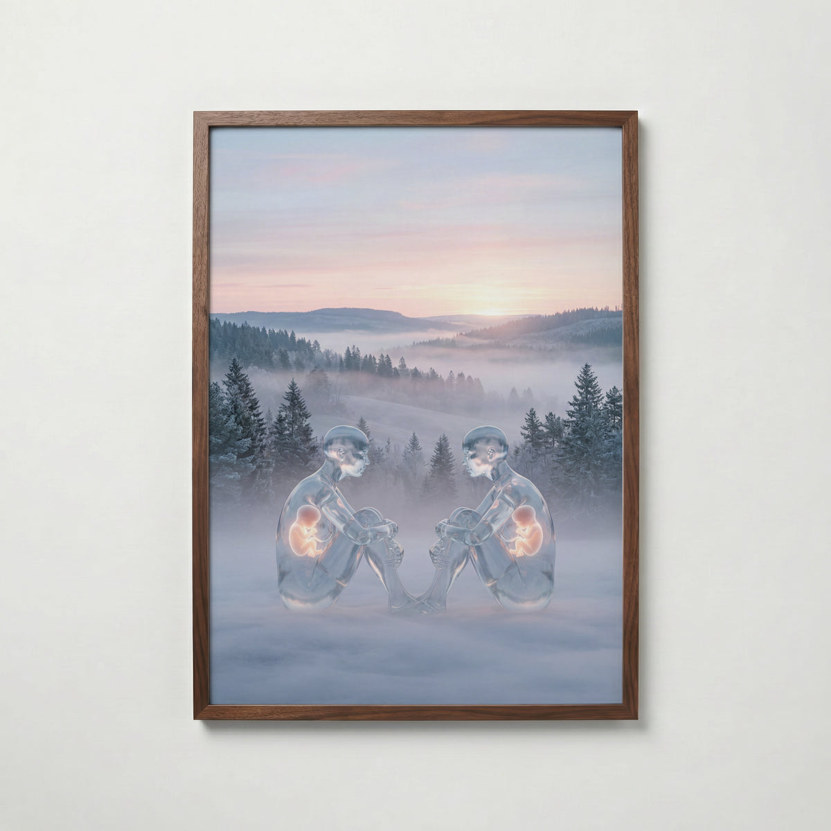Still Reflection Poster i valnötsram, konst från Bozetto