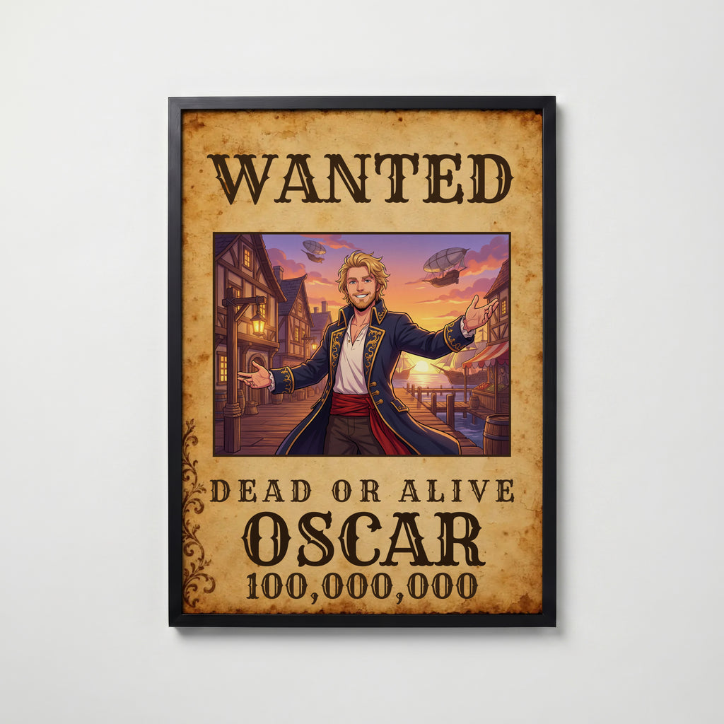 WANTED-animeposter i svart ram